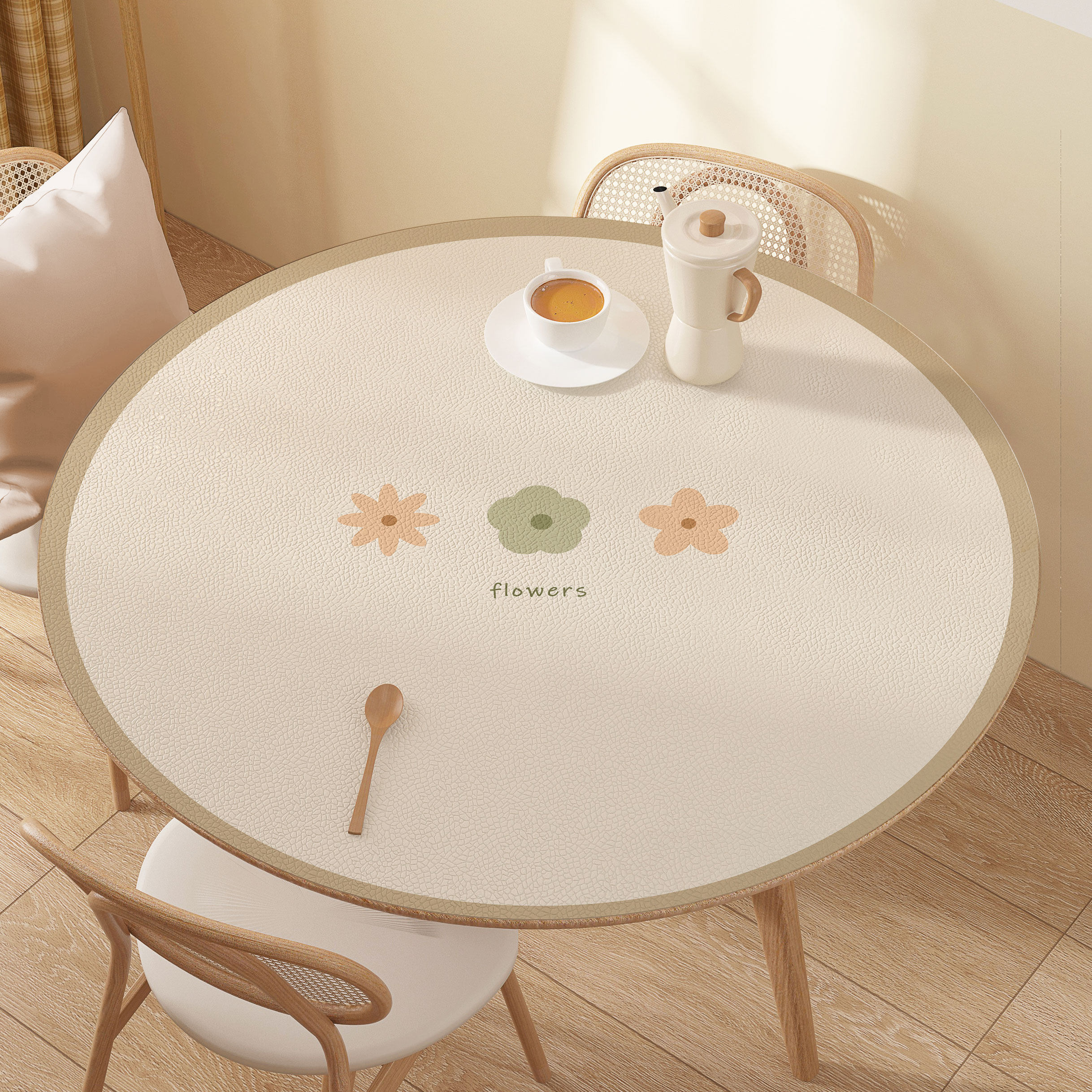 田园风格防水防油圆形桌布 130CM大圆桌布搭配皮革防滑桌垫免洗PV