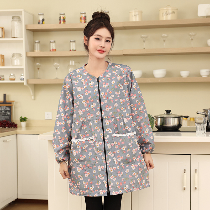 长袖圆领碎花女士罩衣大人新款围裙厨房做饭家用防污工作服秋冬季