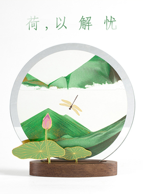 马鹿流沙画荷花荷叶新中式摆件客厅玄关莲花装饰高档解压治愈礼物