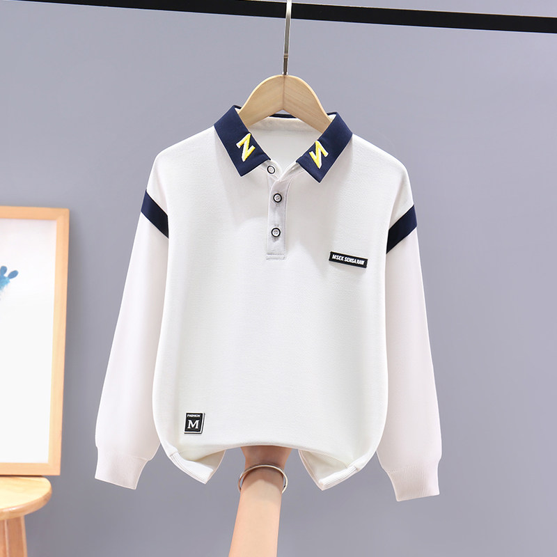 男童卫衣秋装2024新款中大童春秋款Polo领上衣儿童男孩白色学生潮