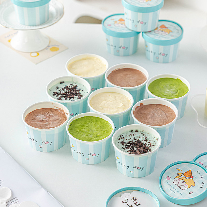 gelato冰淇淋一次性纸杯冰淇淋盒带勺盖gelato雪糕杯