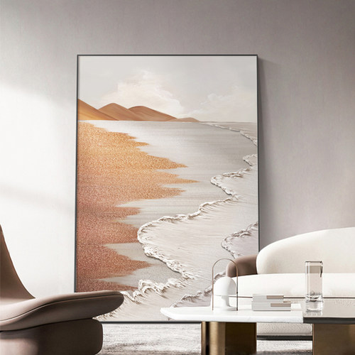侘寂风客厅沙发背景肌理感挂画现代简约玄关装饰画抽象海浪落地画