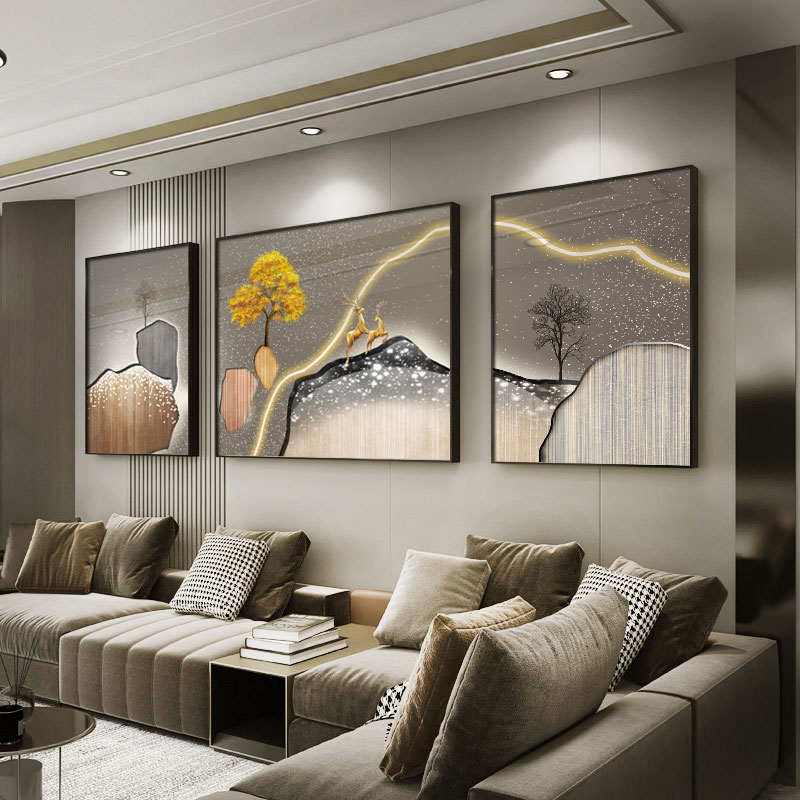 富禄安康轻奢水晶瓷客厅装饰画抽象沙发背景挂画餐厅卧室壁画三联图片