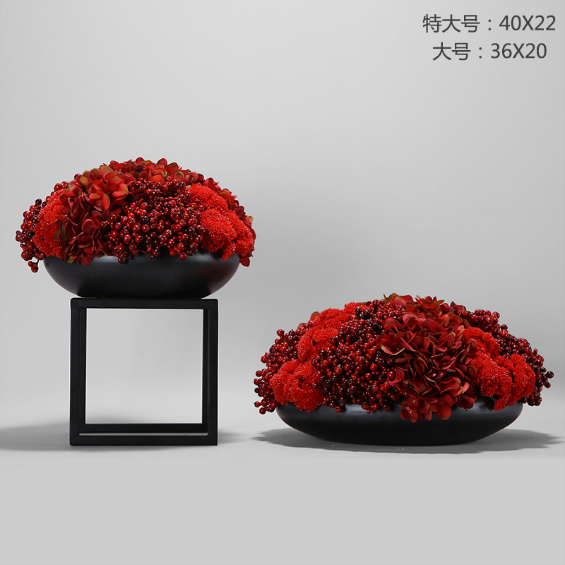 中式彷真花红色绣球野果子浆果玄关博古架样品屋展示中心包间前台