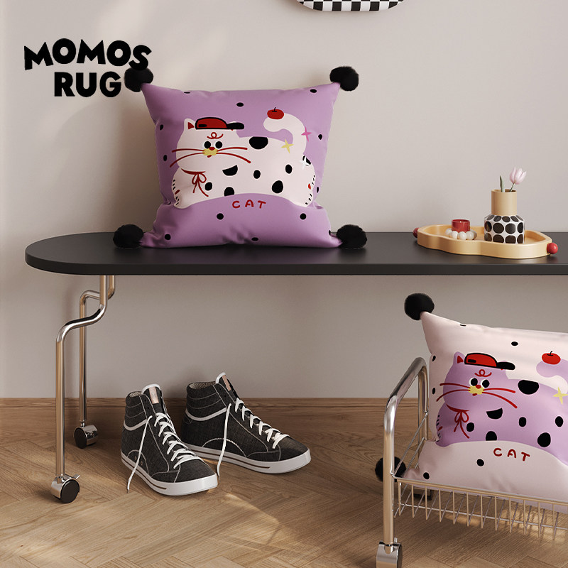 紫色小猫抱枕靠枕可爱少女可拆枕套车载腰枕靠垫沙发客厅床头靠垫