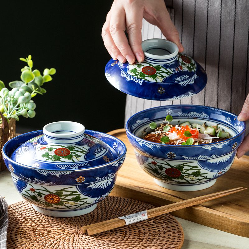 速发宫廷风带盖的碗6英寸日式味增汤碗盖浇煲仔饭碗蒸菜扣肉碗蛋