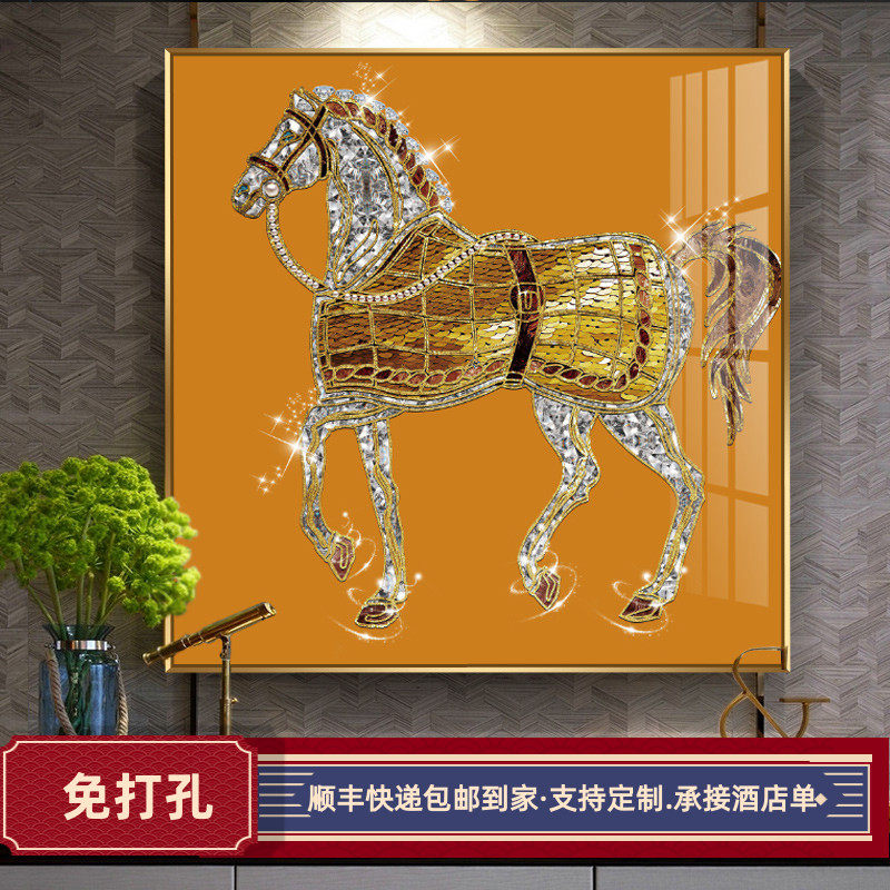 玄关装饰画晶瓷画挂画现代餐厅瓷板水晶正方形背景墙马画卧室客厅