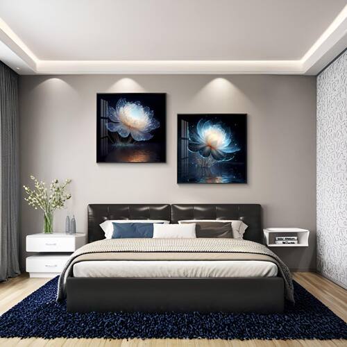 轻奢卧室床头装饰画主卧房间背景墙挂画壁画简约现代高级感睡莲