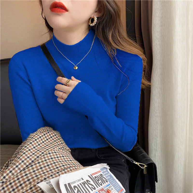 初春装针织半高领内搭打底衫女装秋冬毛衣新款大码长袖t恤女上衣