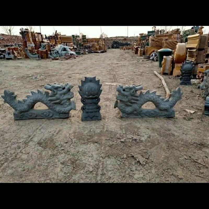 仿古瓦配件二龙戏珠烧结双龙戏珠古建青瓦摆件建筑用中式屋顶瓦