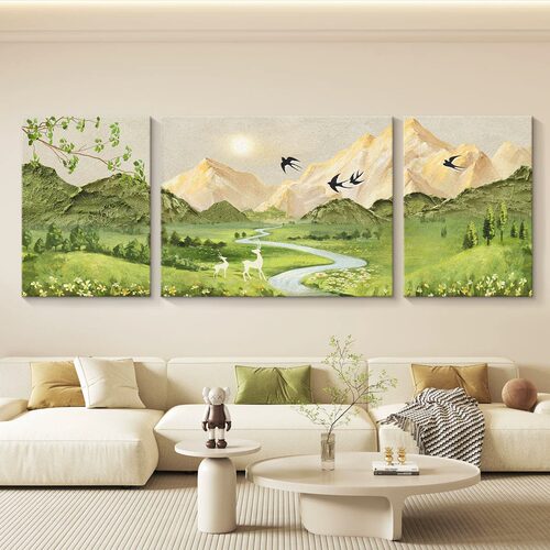 奶油风轻奢客厅装饰画风景山水沙发背景墙挂画简约现代高级感壁画
