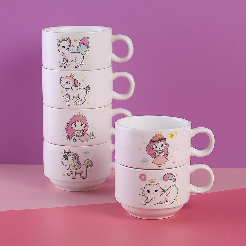 速发可爱公主儿童牛奶杯子陶瓷小杯果汁杯早餐杯水杯茶杯防烫可堆