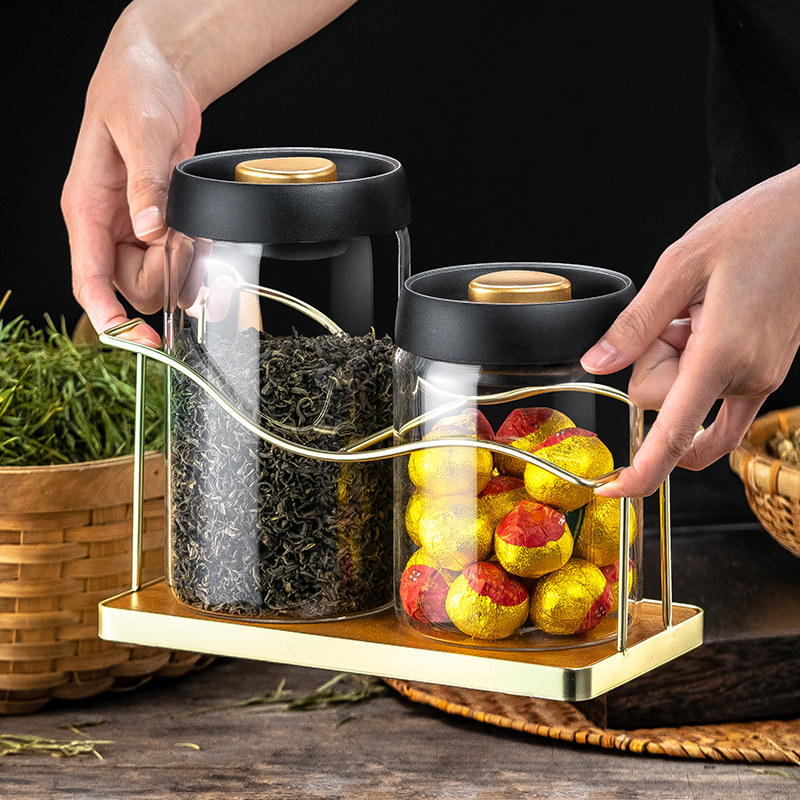 速发茶叶罐抽真空透明玻璃茶罐茶叶盒便携收纳密封罐小号茶叶储存