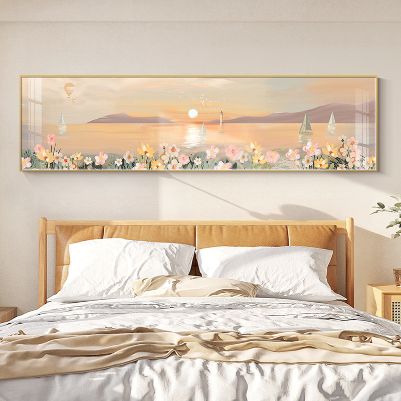花卉海边风景卧室画床头装饰画温馨治愈房间挂画高级横幅主卧壁画