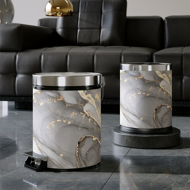 轻型豪华大理石谷物垃圾桶2025新型客厅卧室浴室厨房脚踏式垃圾桶