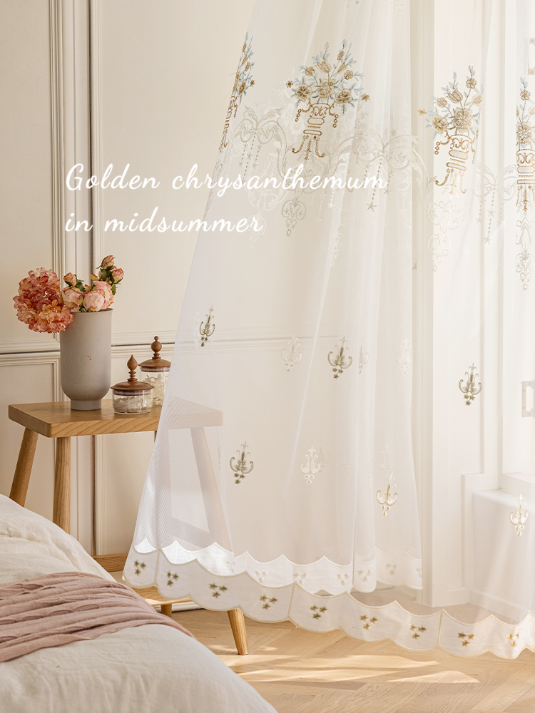 简欧窗帘成品卧室绣花客厅2024新款平绒绣花纱帘日式浙江绍兴柯桥