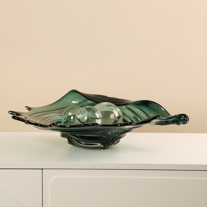 玻璃卷边海螺水果盘轻奢摆件客厅样板间样品屋展示中心桌面糖果干