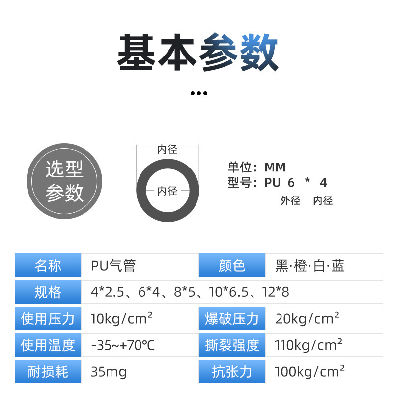*5高压气管空压机泵气动软管径外8气红白蓝透明软管
