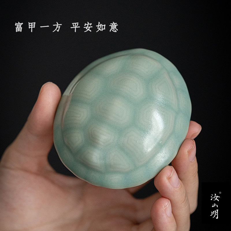 速发汝山明汝瓷富甲一方龟壳茶宠摆件汝窑龟甲可养创意茶台配件