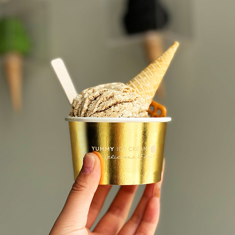 gelato冰淇淋网红金色gelato冰激凌纸杯带盖一次性冰