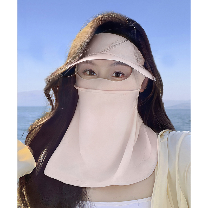 脸基尼女新款透气冰丝防晒面罩帽子一体夏季百搭遮阳防紫外线口罩