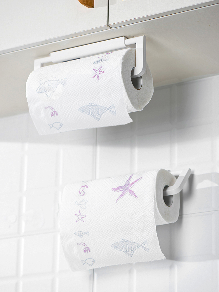 日本家用厨房纸巾架懒抹布架壁挂式无打孔卷纸架保鲜膜储存架