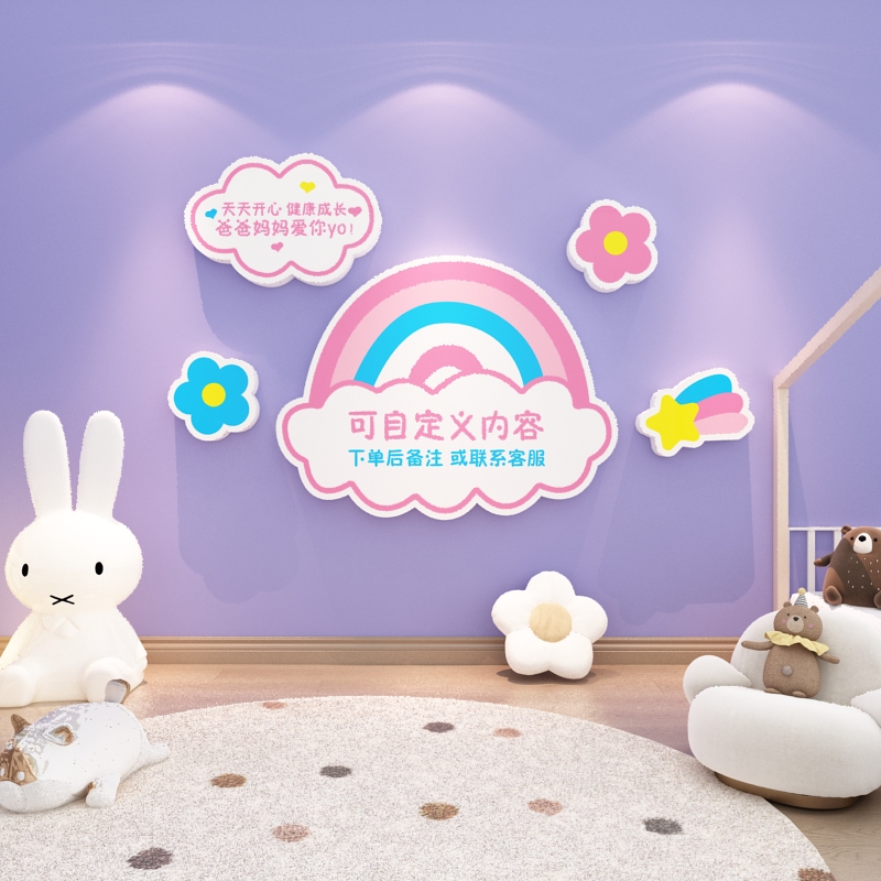 儿童房卡通布置宝贝卧室书房床头墙面装饰画定制温馨生日名字标语图片