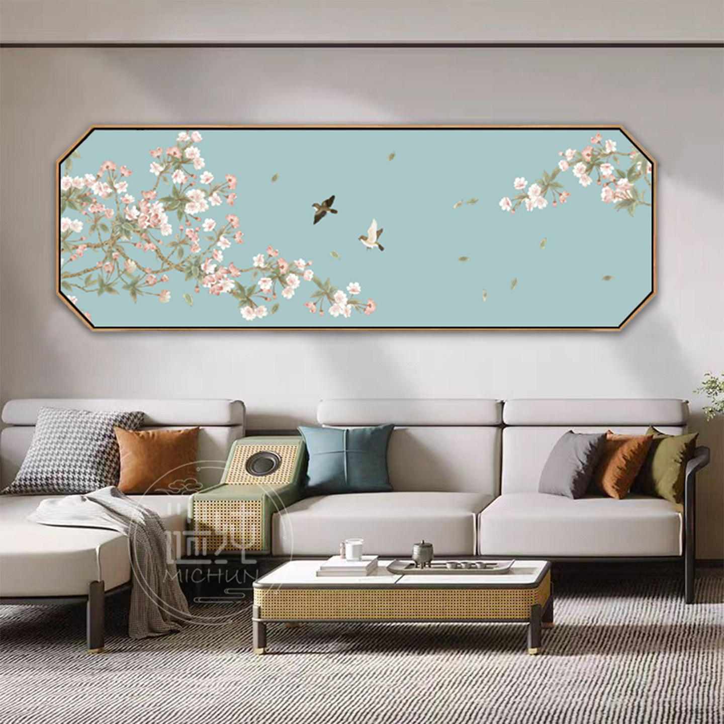 新中式客厅装饰画高档大气花鸟图横版壁画宋代美学沙发背景墙挂画