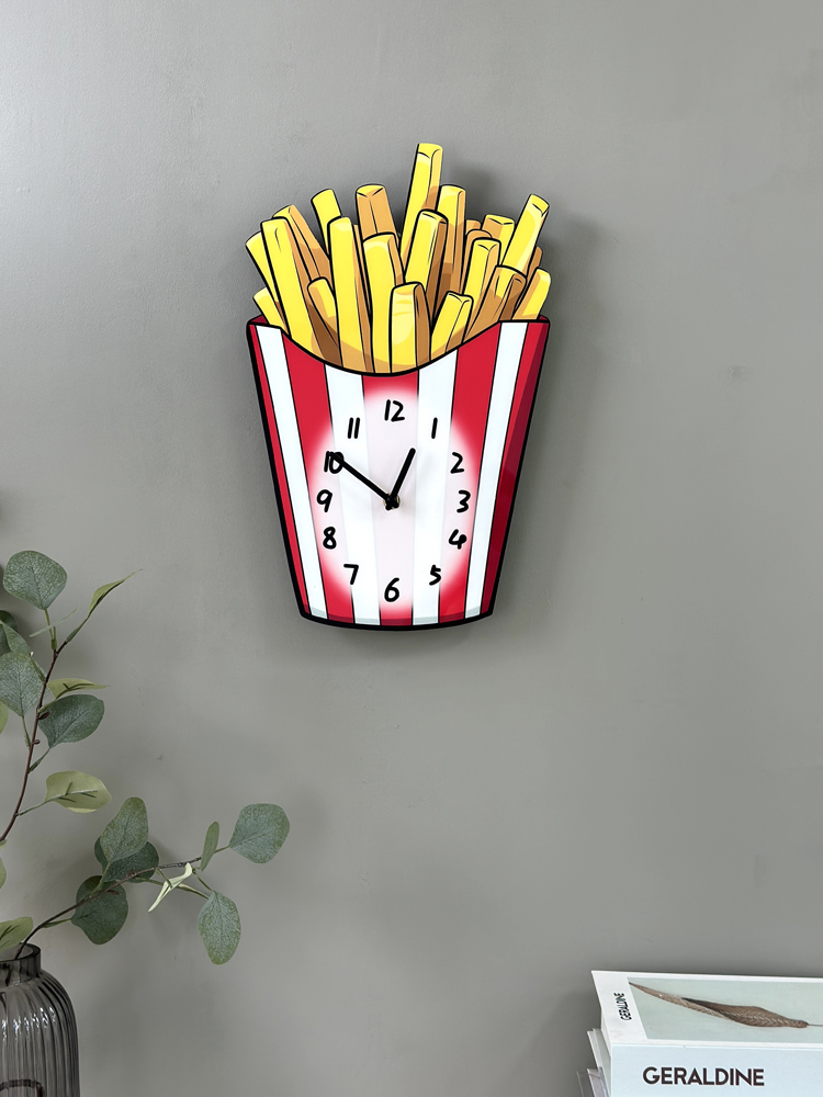 薯条创意卡通时钟披萨快餐炸鸡店装饰钟表家用静音免打孔个性挂钟