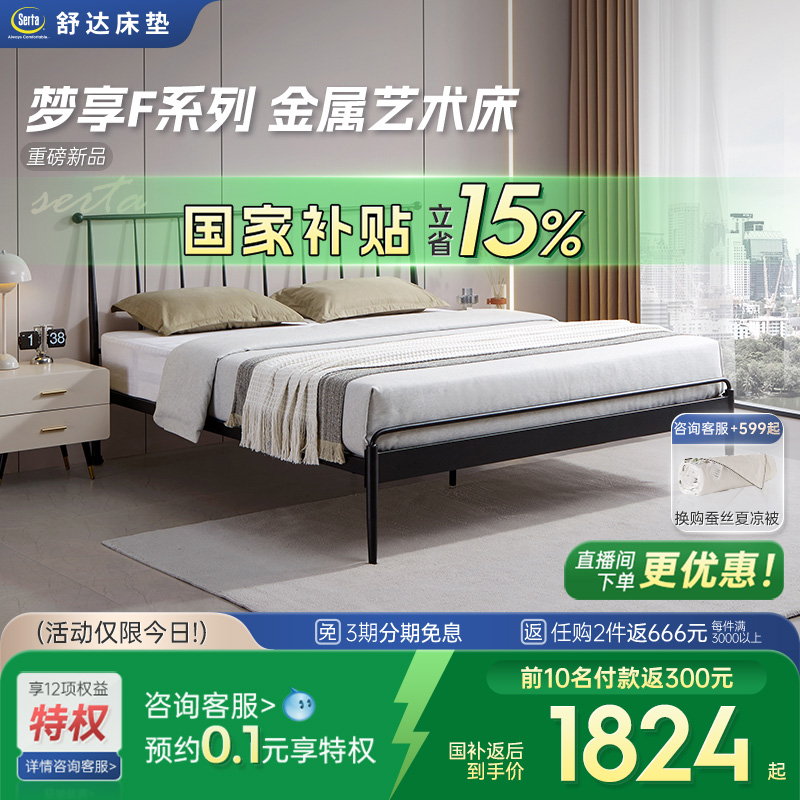 Serta/舒达现代简约法式铁艺公主风家用铁艺床双人床金属艺术床