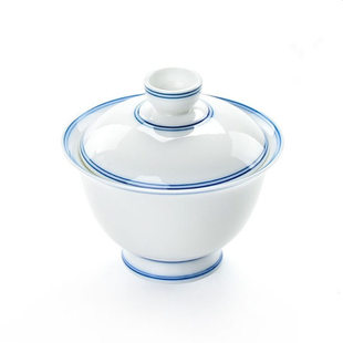 蓝茶碗功夫盖碗人气青花瓷大碗双线景德镇三才茶杯边粗手工陶瓷