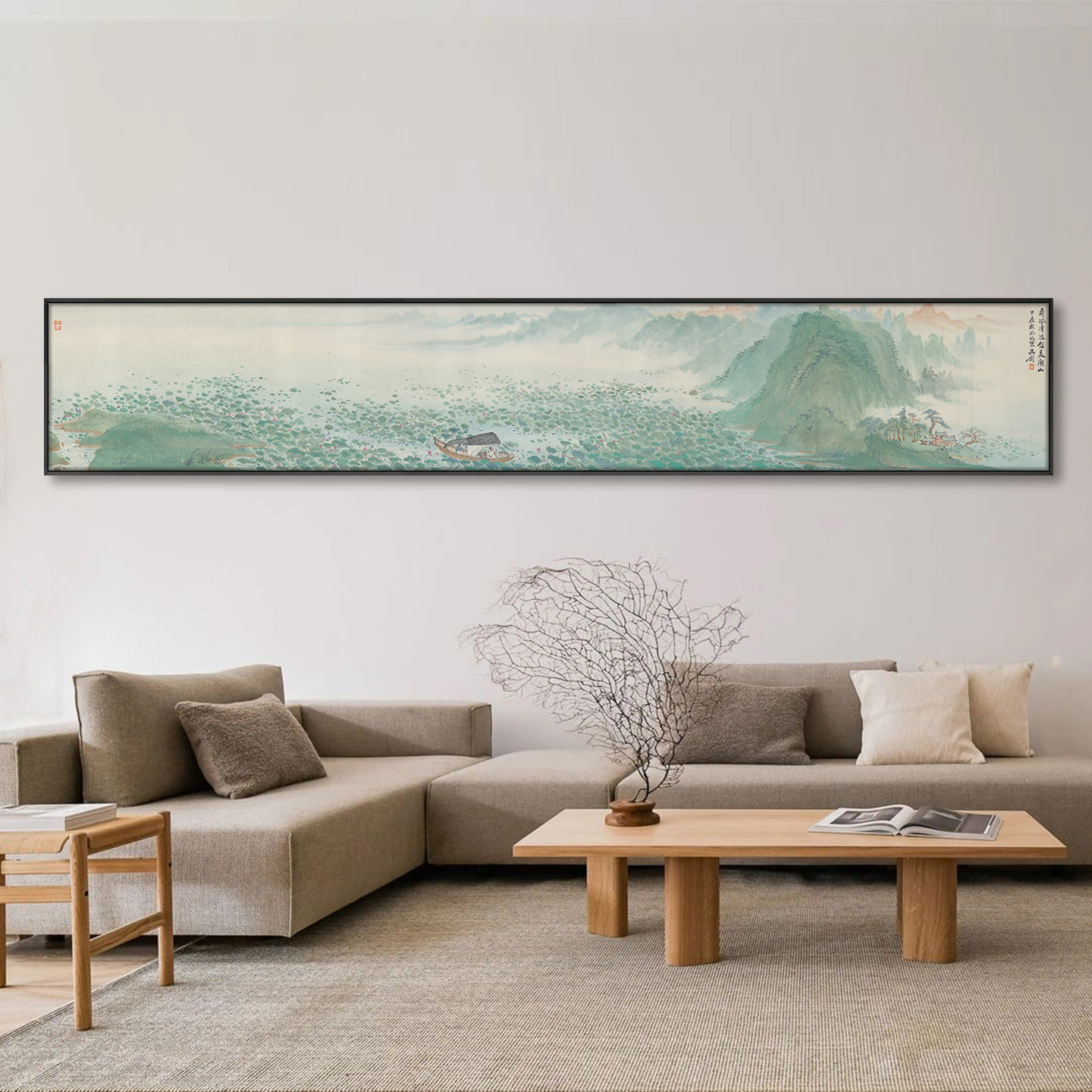 新中式客厅沙发背景墙细长条淡雅装饰画茶室禅意壁画酒店民宿挂画