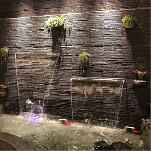 瀑布出水口庭院假山鱼池流水幕墙花园造景瀑布水景墙不锈钢流水