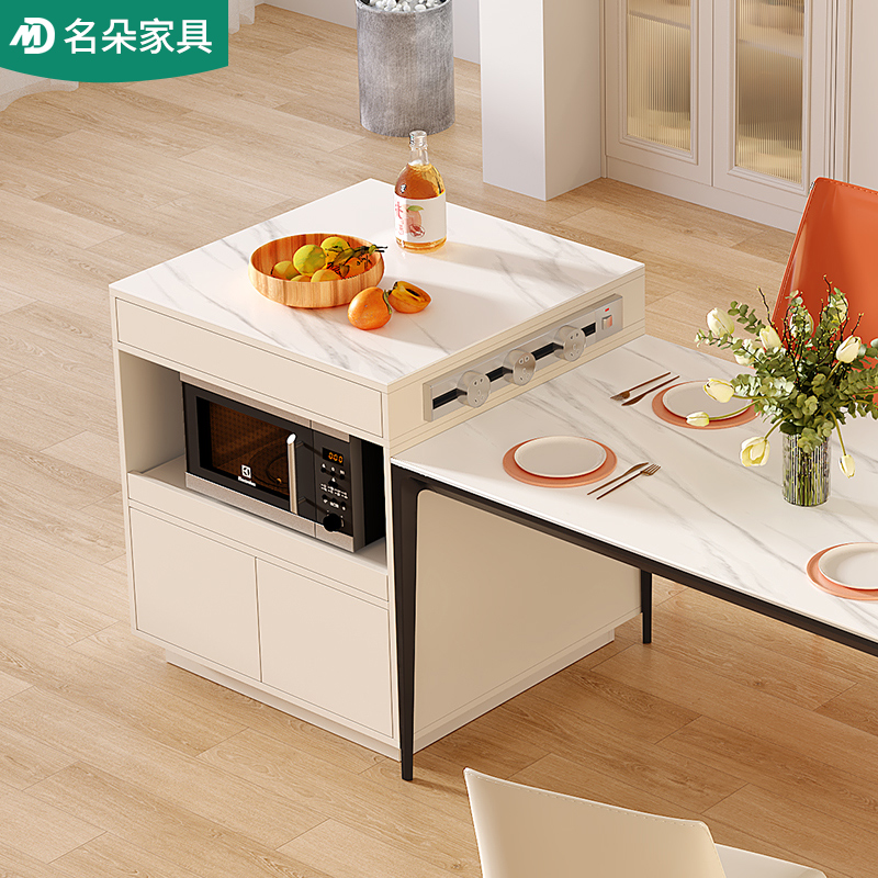 奶油风岩板餐桌一体家用现代厨房饭厅吧台餐边隔断柜岛台单独5E42