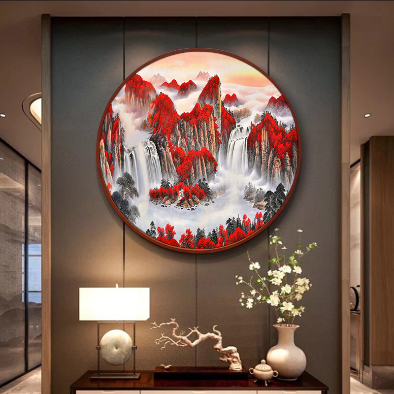 中式山水挂画玄关招财壁画 可定制实木框国画 客厅装饰画