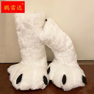 超高筒靴熊爪搞怪大棉拖鞋冬包跟棉居家室内地板保暖兽爪拖鞋地板