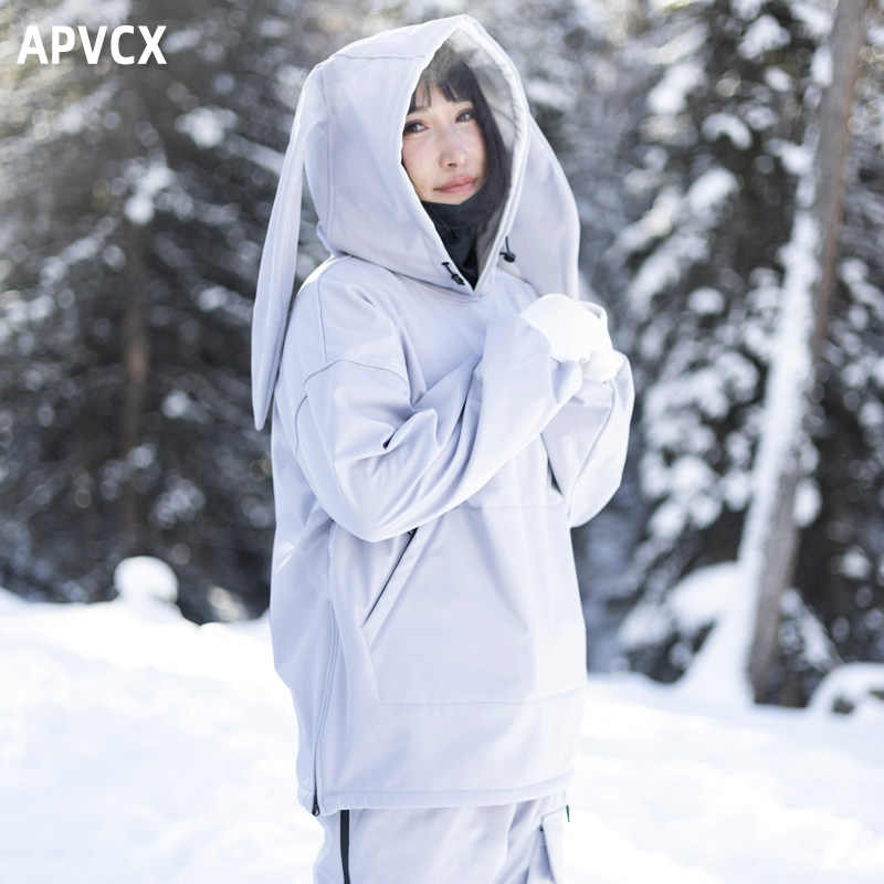 APVCX滑雪服女款单板专业雪服兔耳朵连帽卫衣滑雪服女款防水滑雪