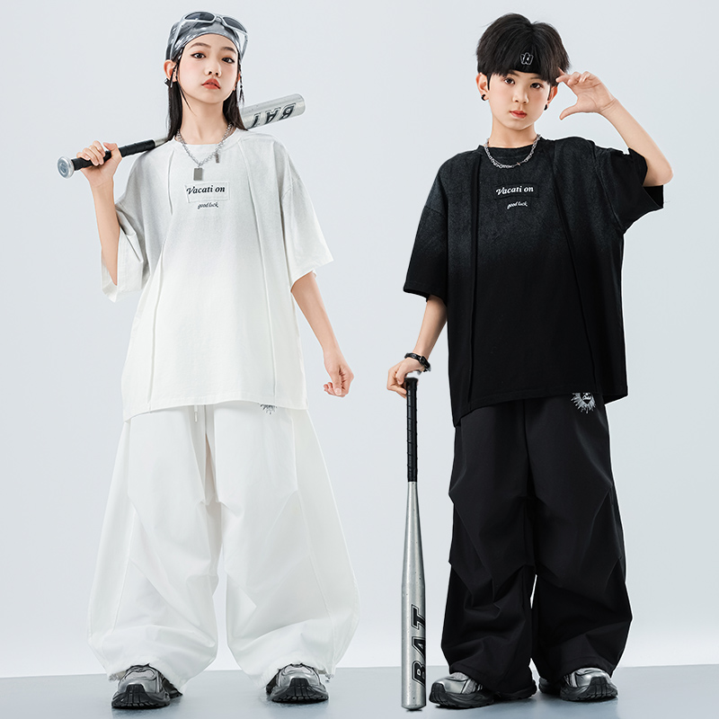 幼儿街舞服装男童嘻哈风炸街短袖套装女孩hiphop表演出儿童潮服服