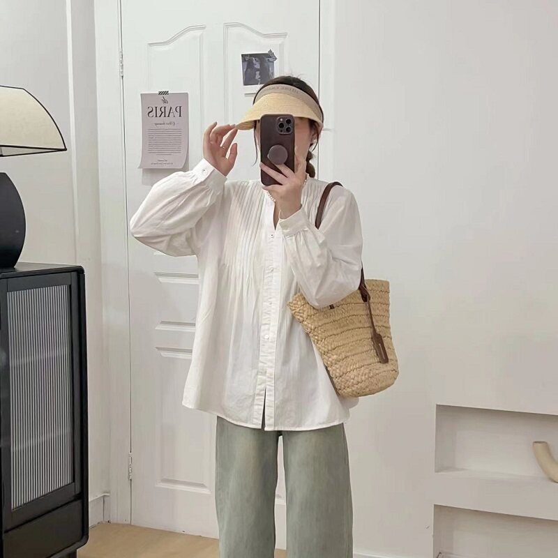 2026春夏白色灯笼袖衬衫女新款温柔法式气质小个子V领长袖上衣女