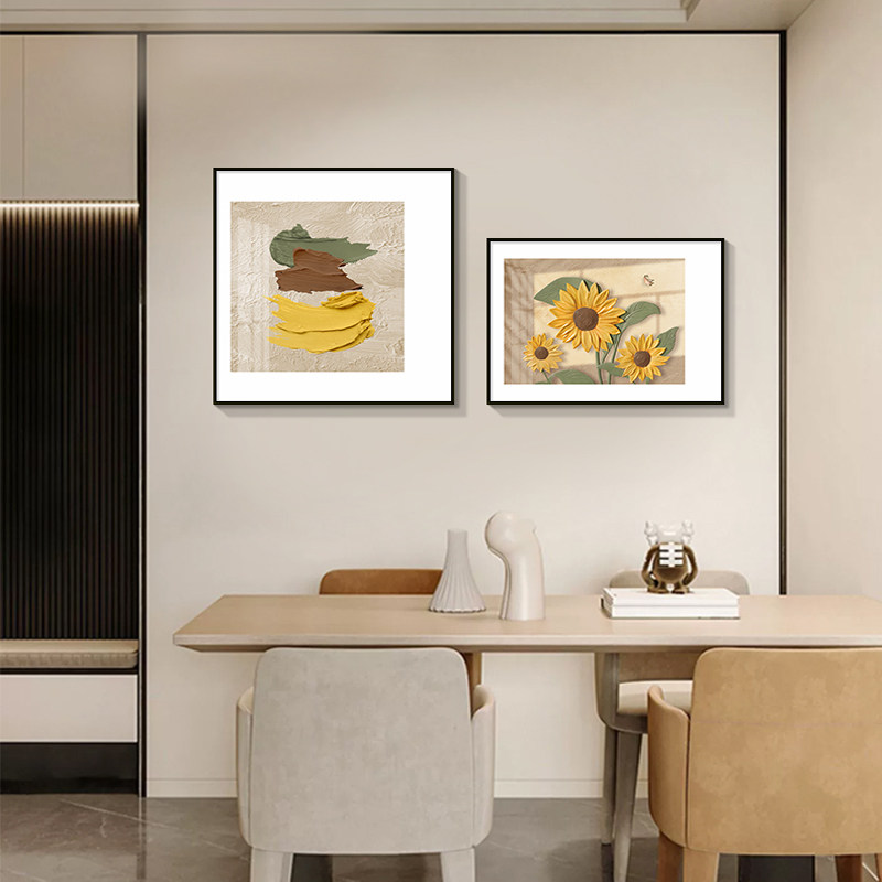 北欧餐厅装饰画现代轻奢饭厅背景墙壁画小清新餐厅挂画轻奢花卉