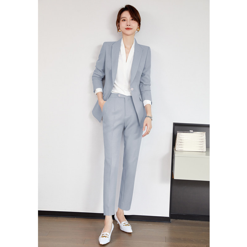速发套装女高端职业套装售楼部工作服女公务员面试雾霾蓝黑色