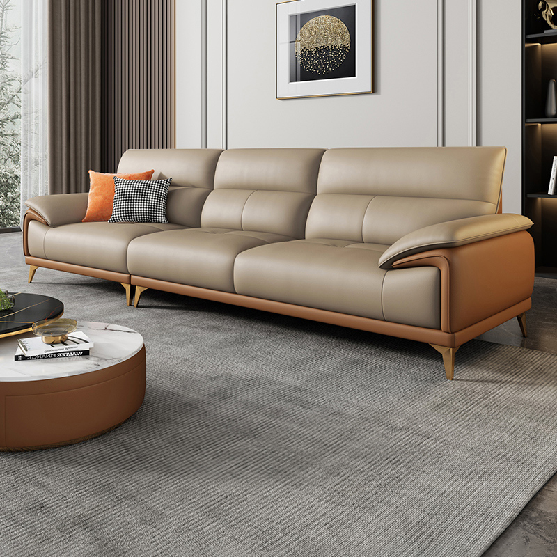 进口真皮沙发客厅简约轻奢现代头层牛皮三人位直排小户型2025新款