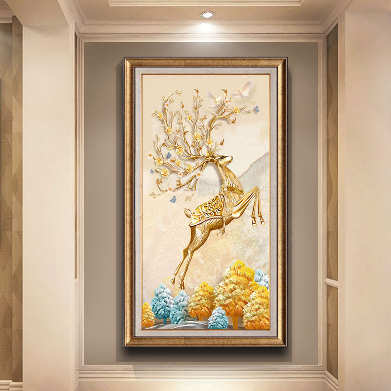 玄关装饰画欧美式竖版油画正品过道正对门挂画楼梯入户走廊墙壁画