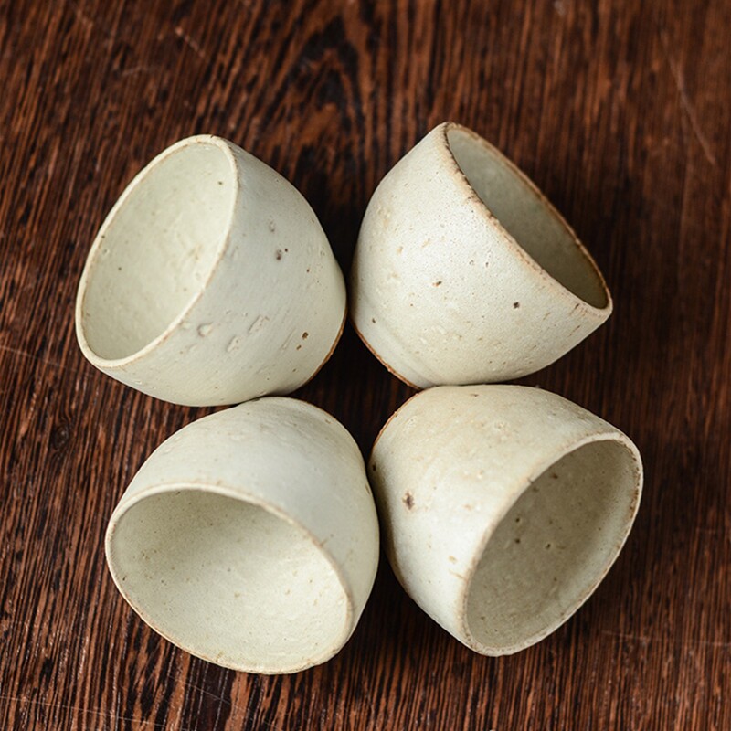 速发纯手工日式粉引品茗杯茶具粗陶主人杯小茶碗月白色化妆土质朴