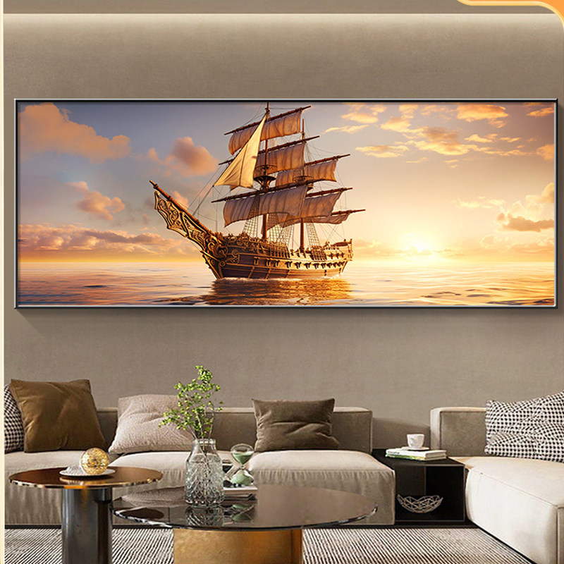一帆风顺客厅装饰画现代简约沙发背景帆船壁画2026新款餐厅挂画