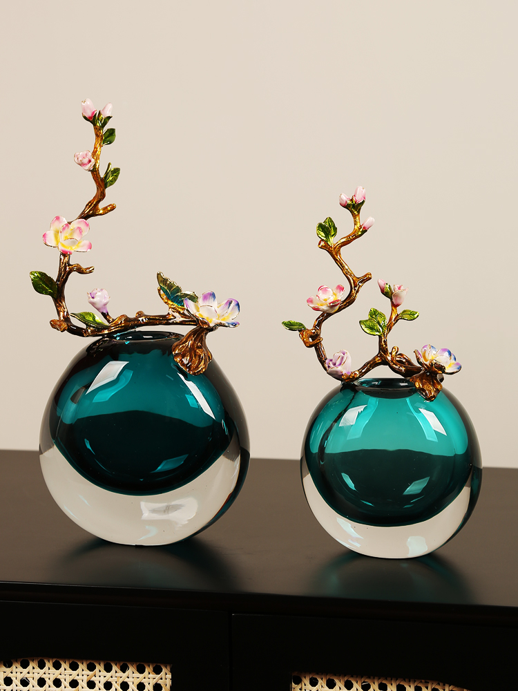 锦上添花珐琅彩玻璃花瓶摆件现代轻奢花器客厅电视柜餐桌玄关装饰