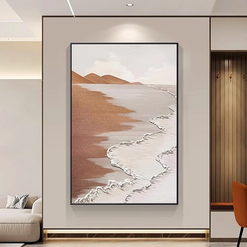 侘寂风海浪落地画客厅装饰画现代抽象沙发背景墙壁画肌理玄关挂画