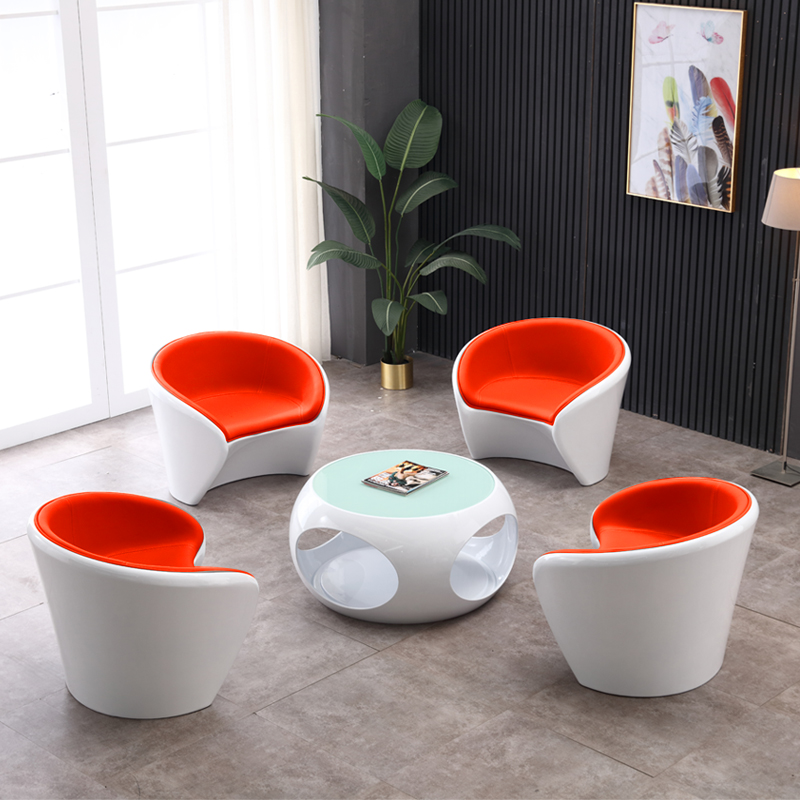 接待桌椅组合休息区洽谈圆形茶几桌椅4店铺售楼部影楼会客沙发椅