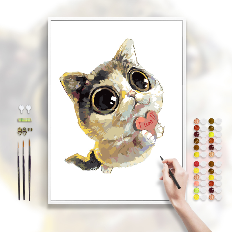 diy数字油画手绘油彩画可爱动物猫狗客厅装饰画熊猫减压填充填色图片