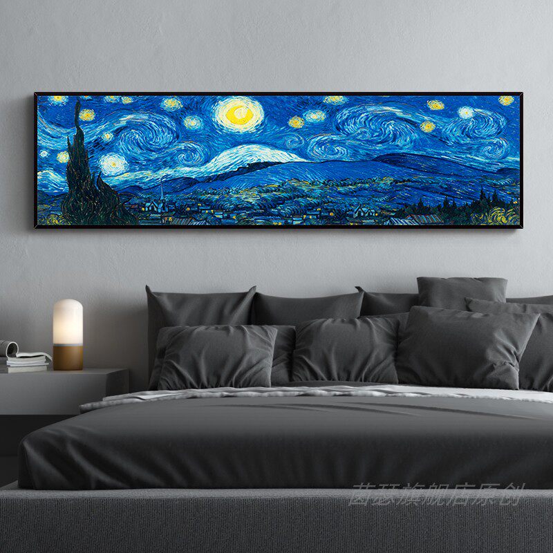 梵高星空油画横版卧室床头挂画装饰画客厅沙发背景墙现代简约壁画